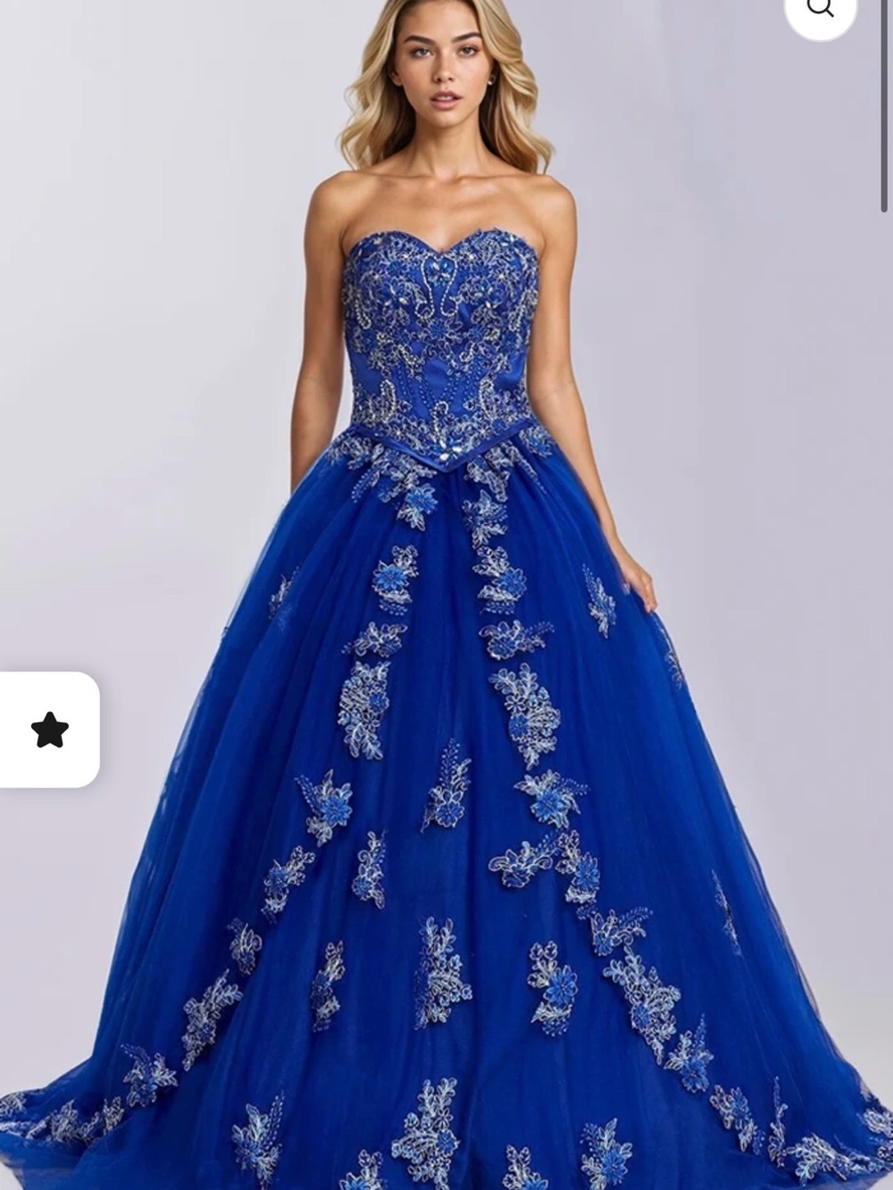 Quinceneanera size 14-16 Royal Blue Dress strapless -adjustable top